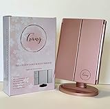 Tri-fold 22 LED Lighted Vanity Makeup Mirror by TrangsBeautyCorner - 1x2x3x Magnification with Touch Screen,Rotatable Stand,and USB Cable-Battery Powered Professional Cosmetic Travel Mirror, Rose Gold