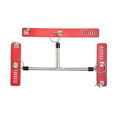 Personal Steel Pipe Handcuffs Collar, Adjustable BDSM Toys Sets with Hand Cuffs Neck Cover Back Bondage Collection,Red