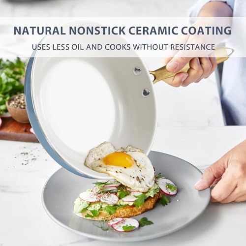 Ceramic Pots and Pans Set - Non Toxic Cookware Set with Cooking Utensils Set, Kitchen Cookware Sets Dutch Oven Pot Saucepan Set Sauté Pan Frying Pan Set for Cooking Pot Gold Kitchenware Gift