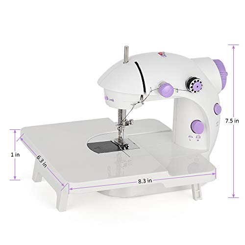 Mini Portable Sewing Machine with Extension Table Handheld Electric Sewing Machines Adjustable 2-Speed Sewing Machine for Kids Beginner and Home, Easy to Use, Purple