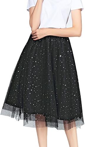 Women's A Line Short Knee 3 Length Tutu Tulle Skirt (Black)