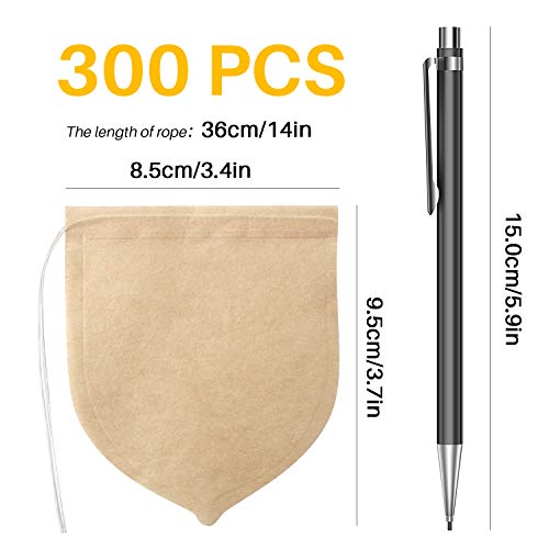 Tea Filter Bags,300pcs Disposable Empty Tea Bags Tea Infuser Drawstring Teabags Safe Natural Material Tea Bags for Loose Leaf Herbs Teas (Drop shape)