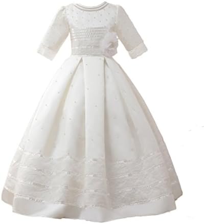 Hot Dresses First Communion Dresses for Girls Lace Half Sleeve Flower Girl Dresses for Weddings (8, White)
