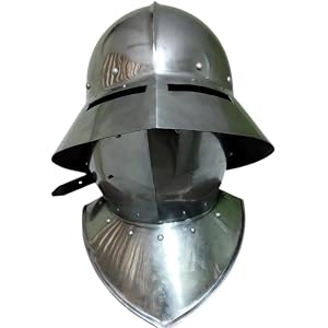 ARTIZANSTORE Medieval Kettle Helmet with Bevor – 18GA Steel LARP Knight Helmet HomeMade Costume