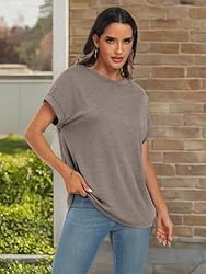 AUTOMET Womens Summer Tops Oversized Short Sleeve