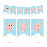 Andaz Press Hanging Pennant Party Banner with String, Farm Animal Pig, 9-Feet, 1-Set, Decor Paper Decorations, Includes String