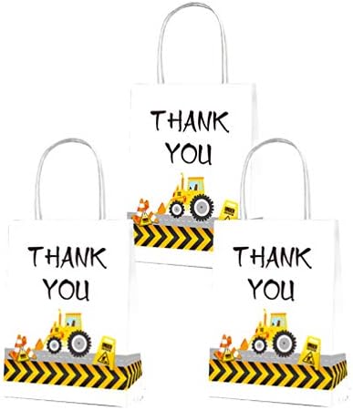 LJCL Construction Birthday Party Supplies,Construction Bulldozer Party Favor Bags,Treat Gift Paper Bags,Construction Goody Candy Bags,Traffic sign Party Decorations 12Pack