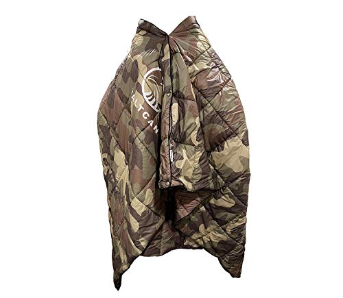 Valtcan Camo Puffer Down Blanket 600 fp 20D Ripstop Puffy Nylon Waterproof Filled Puffy Large Packable 89×54 inch with Stuff Sack Travel Bag for Camping Hiking Picnics Home Bed Throw Army Green Camo