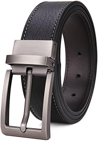 Matasuha Men’s Reversible Belt Dress Leather Belts For Men Rotated Buckle Black, 53 54 Waist Big And Tall