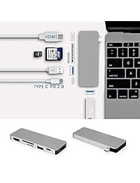 Adaptador USB tipo C Hub [6 en 1], salida de HDMI 4 K + Tipo C port + 2 puertos USB 3.0 + SD & puerto Micro SD 256 GB Lector de tarjetas para MacBook Pro, todos los untrabook W 'tipo C