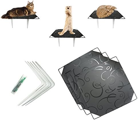 Singyep 3 piece set Large Cat Step Cloud Shelves Board Wall Mounted Kitten Climber Wall Tree toys for Climbing ,Jumping ,Sleeping in Black .