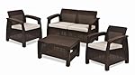 Keter Corfu 4 Piece Set All Weather Outdoor Patio Garden Furniture w/ Cushions, Brown