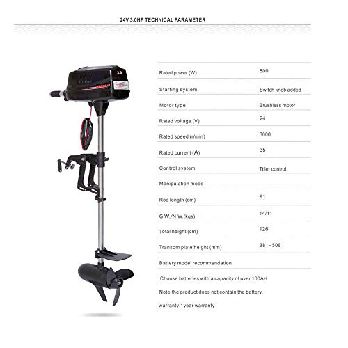 Jintaihua 3.0HP 24V Elektrischer Außenborder, Motor Bürstenloser Motor Bootsmotor, 800W Fischerbootmotor Maschine… – Bild 4