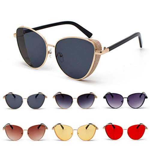 Retro Vintage Sun Glasses For Men, Cat Eye Sunglasses For Women Metal Frame Outdoor Eyewear Stylish Driving Eyeglasses(Black) - Thumbnail 4