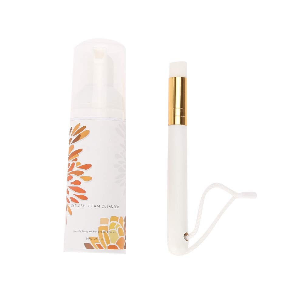 Eyelash Extension Cleaning Foam, Professional Eyelash Detergent, Eye Lash Extension Cleanser Shampoo Tool (Eyelash Cleanser Foam + Silver Brush Or Gold Brush)(01#)