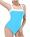 Vintage One Piece Bathing Suits Swimsuit Push Up Padded Swimwear for Women Blue L