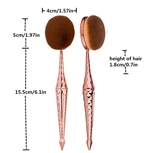Beauty Kate Oval Makeup Brush Set of 5pcs Diamond Mermaid Toothbrush Cosmetics Makeup Brushes (Rose Gold) - Professional Concealer Brush Foundation Oval Brush Tool - Thumbnail 4