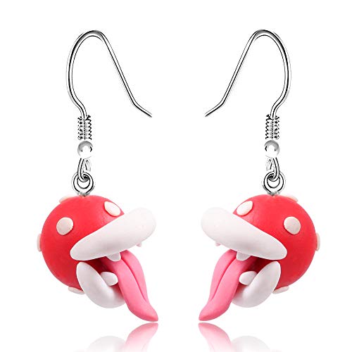 Handmade Polymer Clay Cute Piranha Plant Earrings For Women Girls Kids 3D Mario Dangle Earrings (Chomper Dangle)