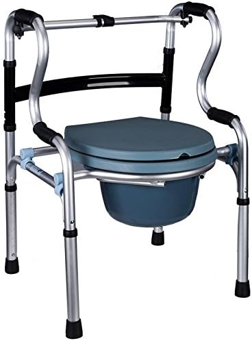 SHKD Healthcare Folding 5 Adjustable height Commode Chair and Old Man Moving Toilet Walking Frame Bath Chair Shower Chair