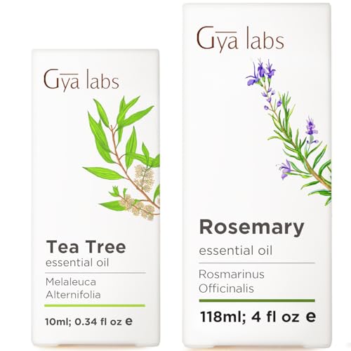 Tea Tree Oil for Skin (0.34 Fl Oz) & Rosemary Oil for Hair (4 Fl Oz)- Aromatherapy Grade Essential Oils Set - Gya Labs