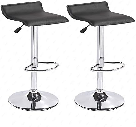 GTM Set of 2 Leather barstools Adjustable Swivel Bar Chairs (Black)