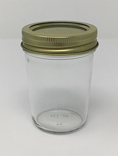 8 oz Mason (Jelly) Half Pint Glass Jars with Gold 2-piece Metal Lids by Richards Packaging 12 Pack for Canning Tapered Sides