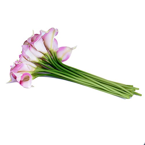 Wuudi 20pcs Calla Lily Bridal Wedding Bouquet head Latex Real Touch Flower Bouquets( Pink)