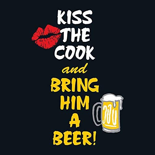 Attitude Aprons Fully Adjustable Kiss The Cook and Bring Him A Beer Apron-Black - Thumbnail 2