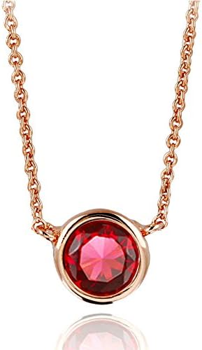 vLine Round Cut Zirconia Solitaire Pendant Necklace Choker Gold Plated Women Teens Girls Gifts 16" (Red)