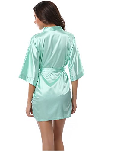 FADSHOW Women's Silk Kimono Robes Bathrobes Short Wedding Robes for Bridal Party,Light Green - Thumbnail 2