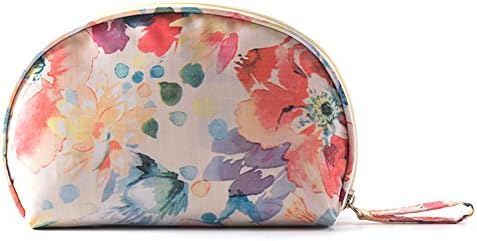 Women Comsetic Makeup Pouch Bags, Portable Cute Half Moon Waterproof Travel Toiletry Case for Purse Flower