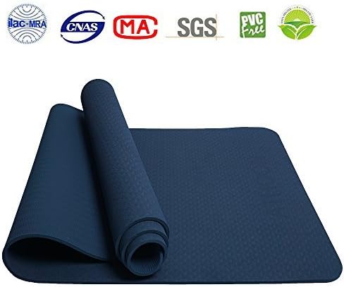 ATHOON Yoga Mat Non Slip with Strap 2018 New Eco Friendly Thick TPE Yoga Mat for Men &amp; Women Outdoor and Indoor Dark Blue