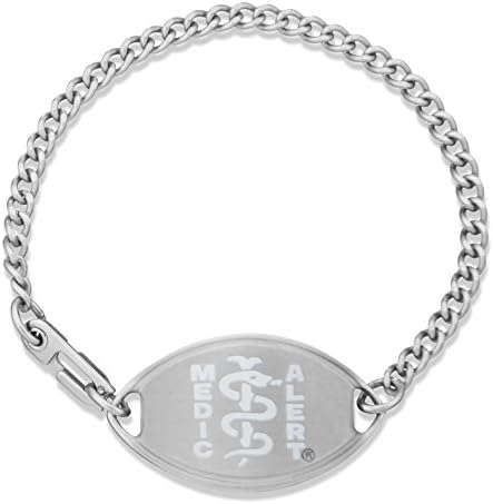 Womens MedicAlert® Stainless Steel Medical ID Bracelet w/ White Emblem - "AUGMENTIN ALLERGY"
