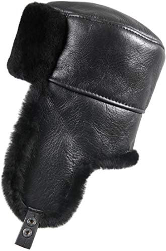 Zavelio Unisex Shearling Sheepskin Trooper Russian Ushanka Winter Fur Hat