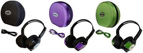 3 Pack Kid Sized Wireless Infrared Universal Car DVD IR Automotive Colored Adjustable 2 Channel Headphones With Case and 3.5mm Auxiliary Cord