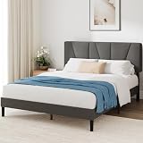 Zinus Maya Double Bed Frame with Headboard 4ft6 Upholstered Grey 11.8" view 8