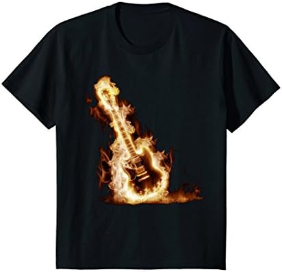 Kids Rock Guitar on Fire T-Shirt 10 Black