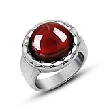 FANSING Jewelry Men's Stainless Steel Rings with Red Stone