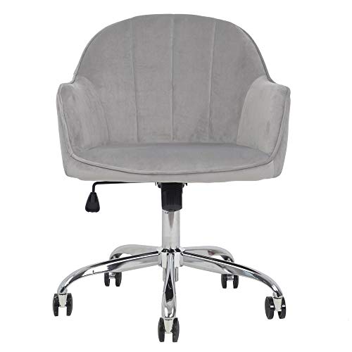 J&L Furniture Modern Design Velvet Desk Chair Mid-Back Home Office Chair Swivel Adjustable Task Chair Executive Accent Chair with Soft Seat (Grey)