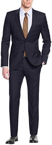 Nicoletti Men's Two Button Working Button Holes Modern Fit Suit Navy (38 Short US / 48 Short EU, Navy)