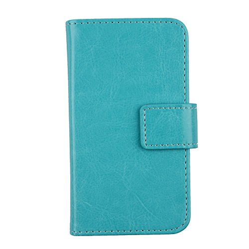 Color Design PU Wallet Flip Leather with Card Slots Cover Skin Protection Case Shell for HomTom HT26 4.5" (Blue)
