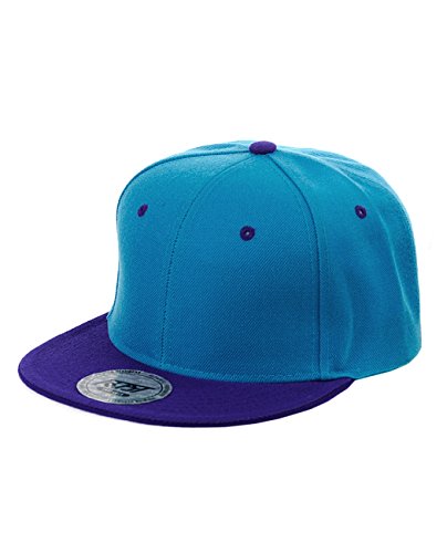 NYFASHION101 Plain Blank Flat Bill Adjustable Snapback Cap Hat - Turquoise/Purple