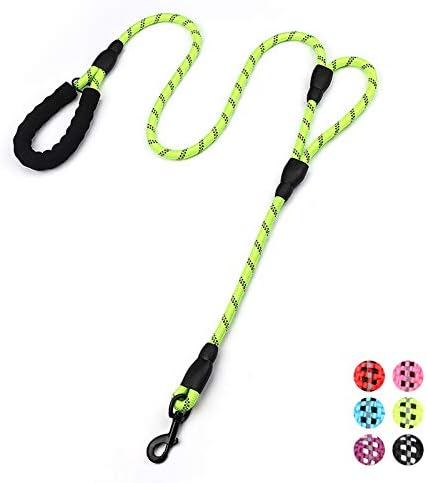 Strong Rope Dog lead 6ft Long with Two Padded Handles,Heavy Duty,Reflective Double Handle Training Dog Lead for Large Dogs or Medium Dogs,Dual Handles Leash(Green)