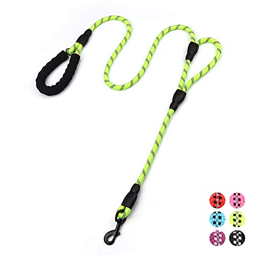 Strong Rope Dog lead 6ft Long with Two Padded Handles,Heavy Duty,Reflective Double Handle Training Dog Lead for Large Dogs or Medium Dogs,Dual Handles Leash(Green)