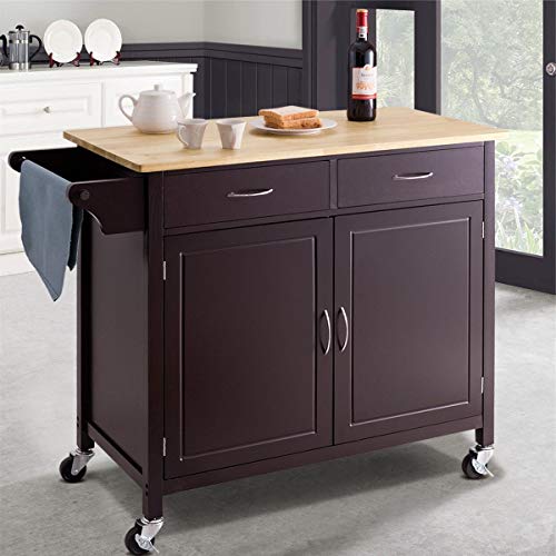 USA_BEST_SELLER Modern Rolling Kitchen Cart Island with Wooden Top Dining Serving Trolley (Brown)