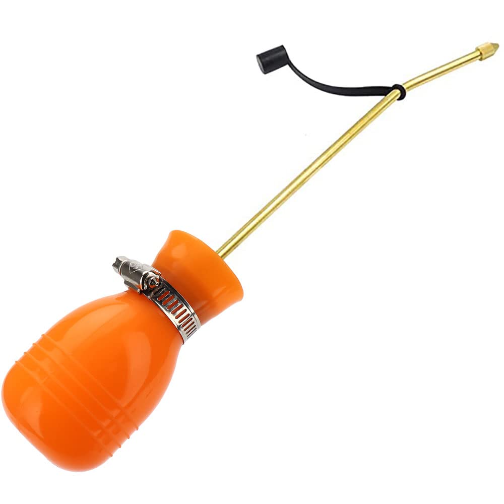 SI FANG Powder Duster Diatomaceous Earth Applicator with Longer Copper Tube Pest Control Bulb Sprayer Orange