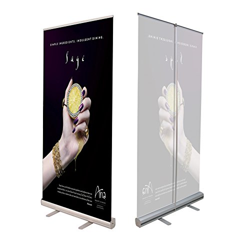 Display Factory USA DFU Retractable Roll up Banner Stand Includes Bag Aluminum Silver Exhibition Display Trade Show Sign Holder (3680")