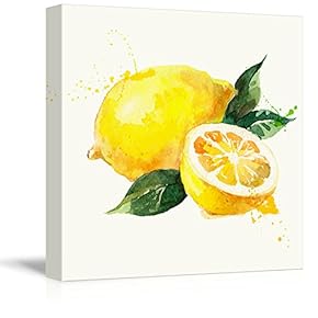 Square Canvas Wall Art - Lemon Watercolor | Fruits Watercolor Art and Illustrations - Giclee Print Gallery Wrap Modern Home Art Ready to Hang - 12x12 inches