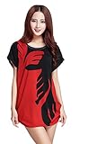 Mooncolour Women's Plus Size Causal Loose Batwing Sleeve Floral Tee Shirt Dress