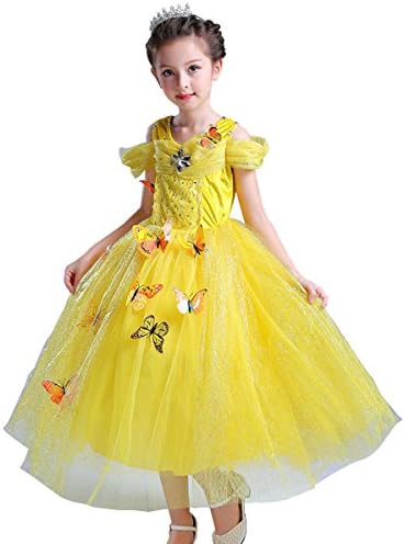 About Time Co Girls' Butterfly Princess Ball Gown Fancy Dress 3-4 years (Yellow)